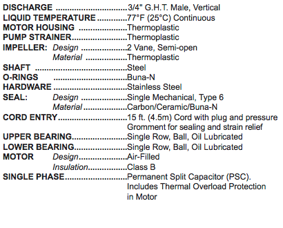 barnes model ut17 sump pump specs