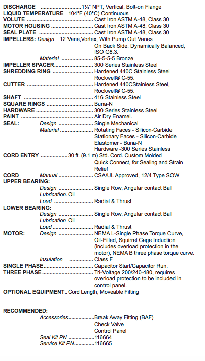 barnes ogp series grinder pumps specs