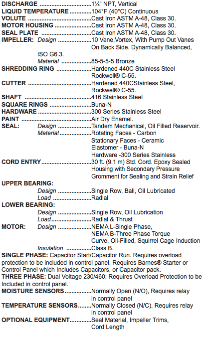 barnes xsgv l series explosion proof grinder pumps specs