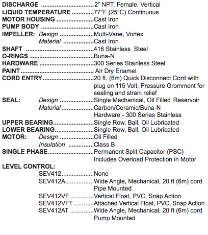 barnes sev412 series sewage system package specs