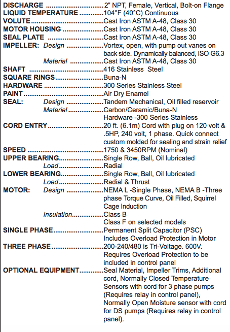 barnes 2sev ds series sewage pumps specs
