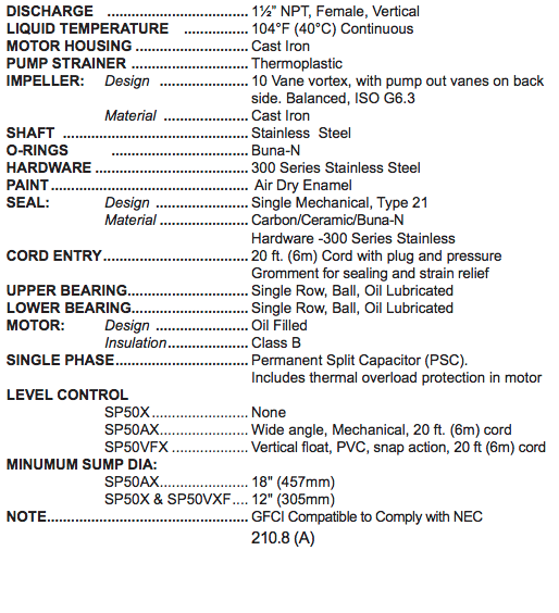 barnes sp50 series effluent pumps specs