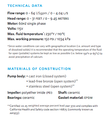 Armstrong astro 2 series circulator pumps chart 2